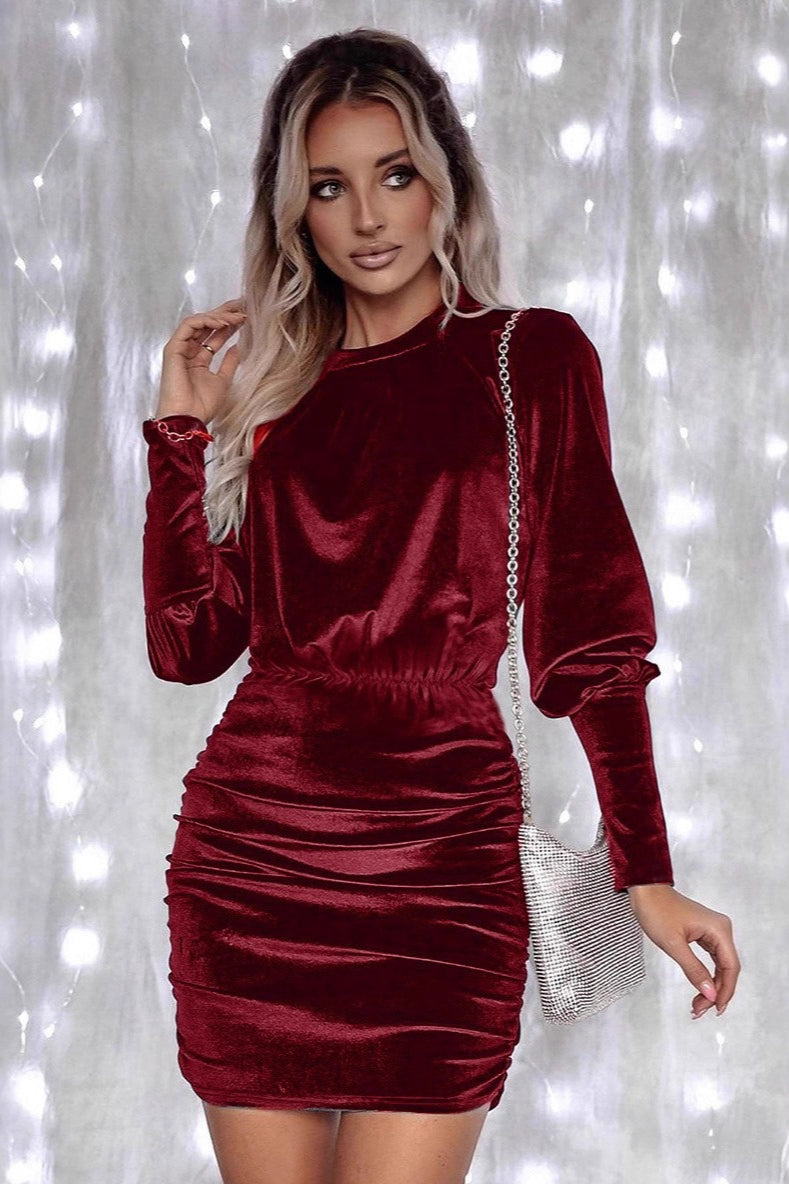 Sexy Slim Bodycon Long Sleeve Velvet Dress