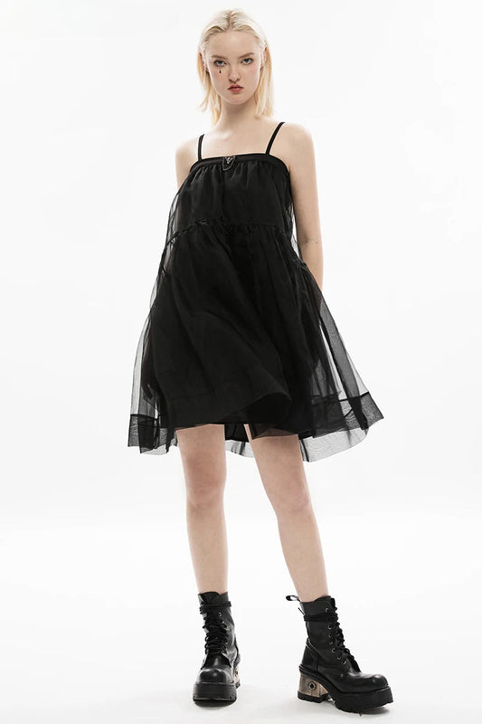 Women's Triangular Two Decoration Slip Dress Dark Flag Black Skull Mesh Metal Wear Skirt