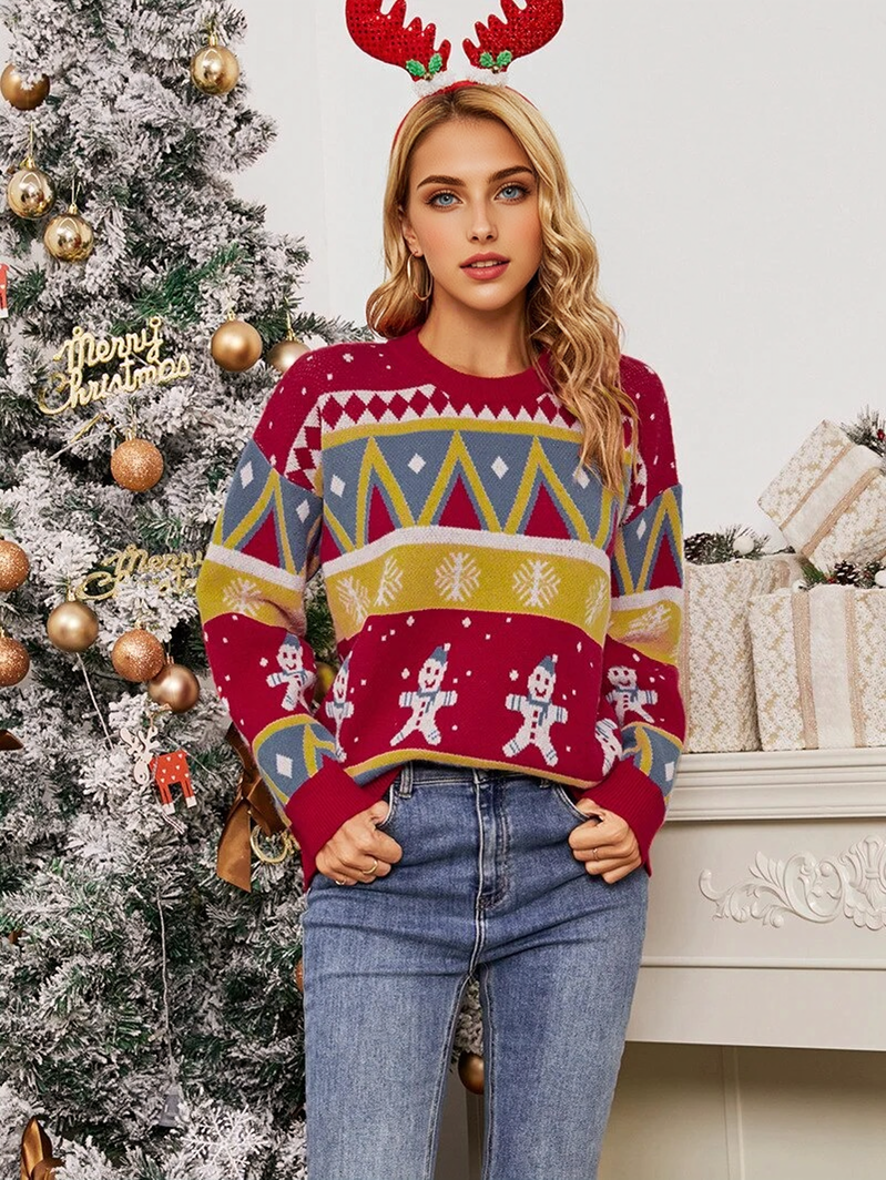 JuliaFashion-Christmas Snowflake Sweater New Pullover Christmas Snowman Sweater