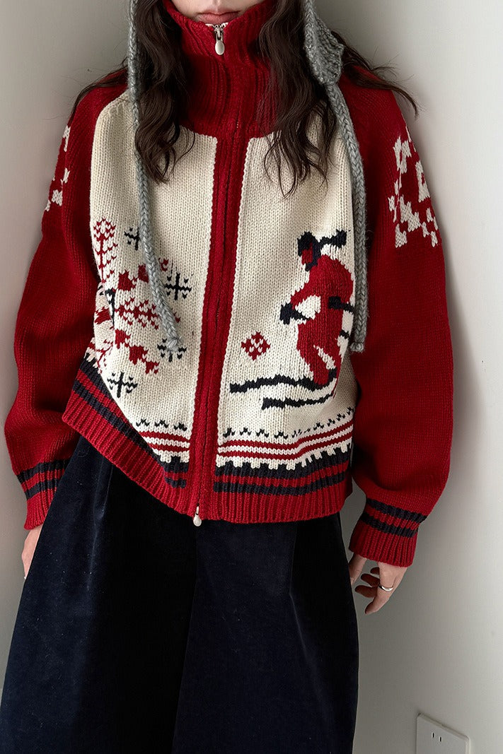Retro   Double Zip Christmas Cardigan