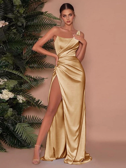 JuliaFashion - 2024 Split Gold Strapless Sexy Elegant Party Dresses