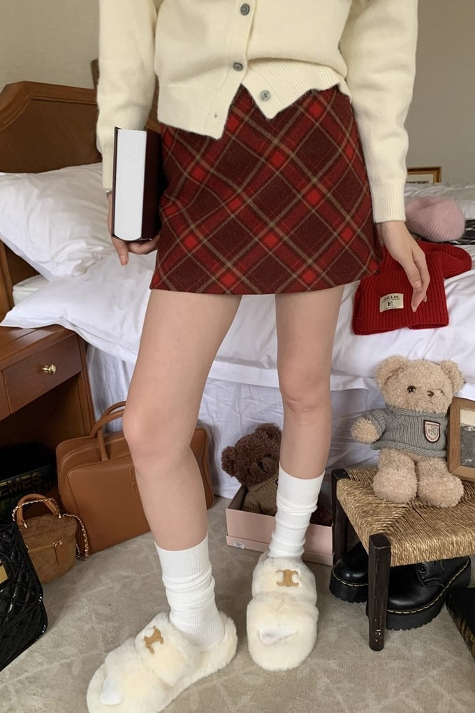 High Waist Plaid A-Line Christmas Skirt