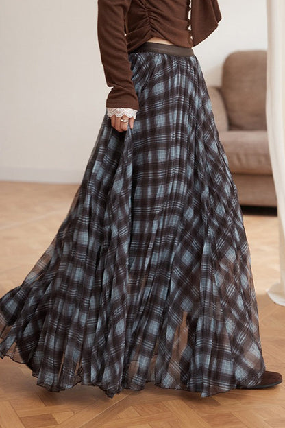 Plaid A-Line Maxi Christmas Skirt