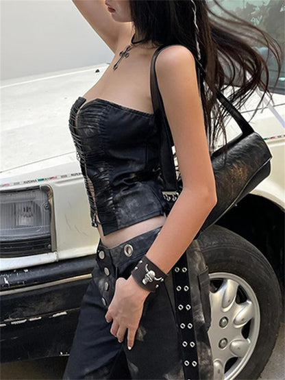 Summer Y2K Gothic Sleeveless Strapless Backless Sexy Vintage Crop Top