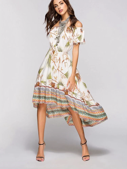 JuliaFashion-Feels Right Leafy Print Off Shoulder Midi Dress