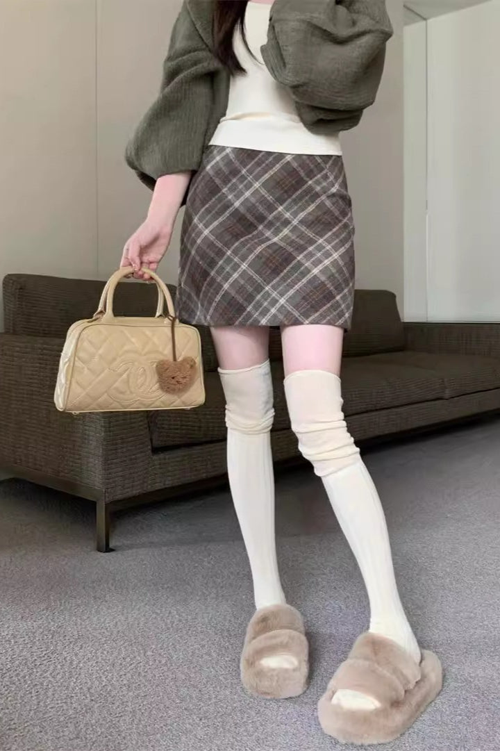 Wool Plaid High Waist A-Line Christmas Skirt