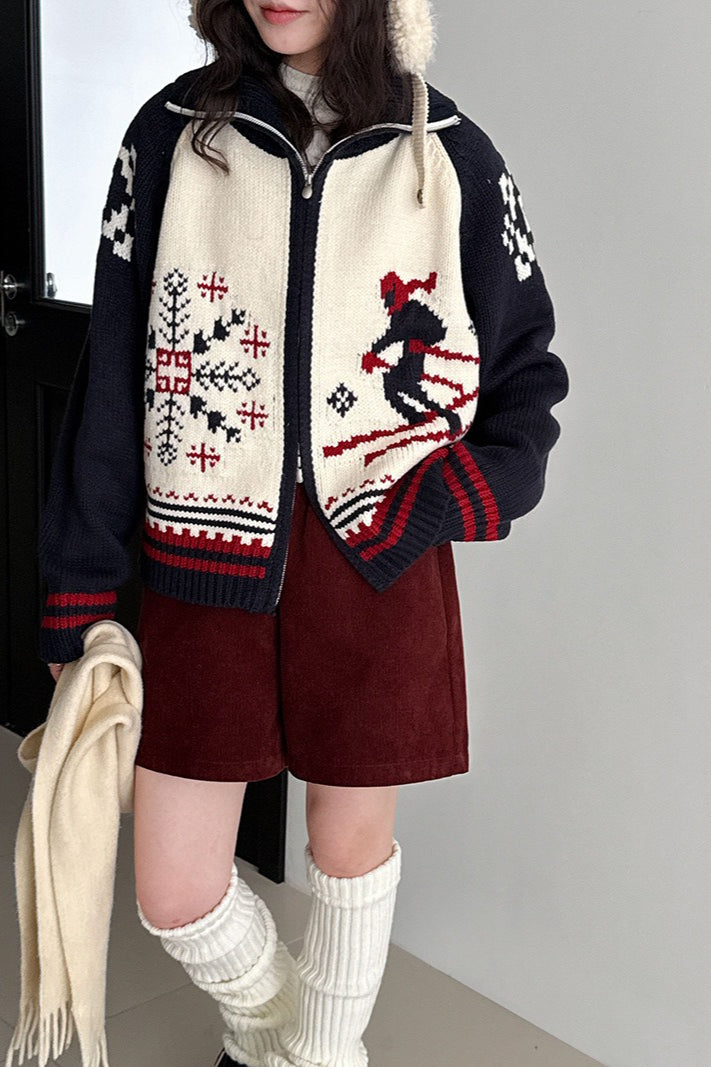 Retro   Double Zip Christmas Cardigan