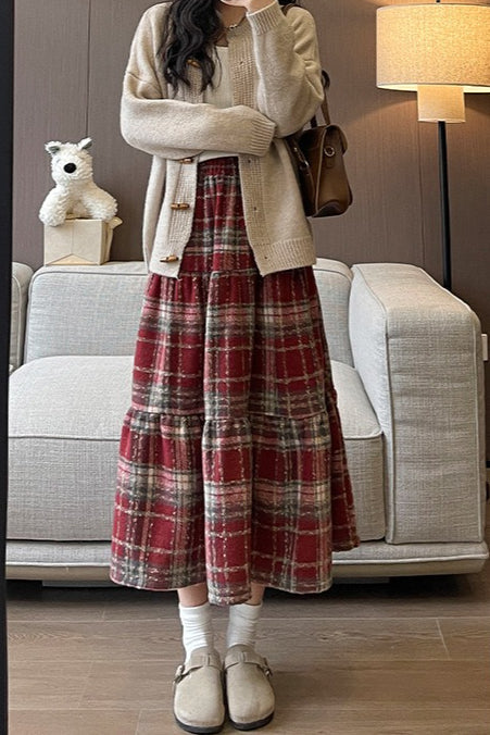 Wool Blend Tiered Plaid Christmas Skirt