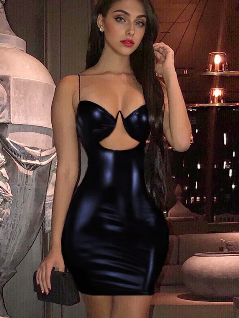 Julia Fashion - Slim Black Sexy High-waist PU Solid Bodycon Mini Dress