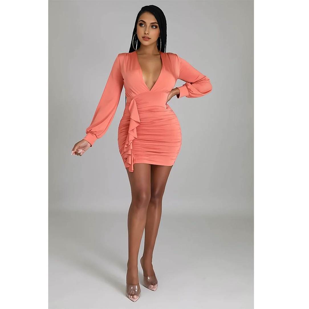 Julia Fashion - Sexy Long Sleeve Ruched Bodycon Dresses