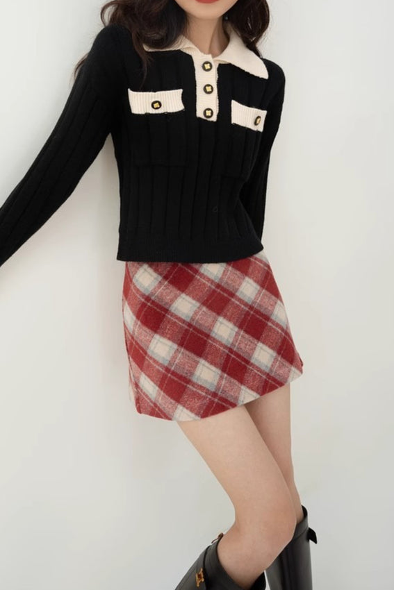 High Waist Tartan Mini Christmas Skirt