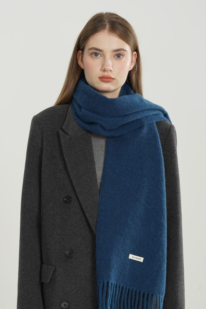 Solid Woven Fringe Wool Blend Christmas Scarf