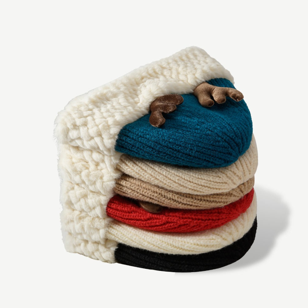 Reindeer Plush Knit Slouchy Christmas Hat