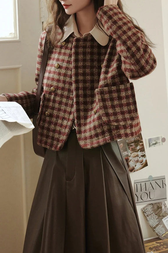 Vintage Plaid Single Breasted Christmas Outerwear