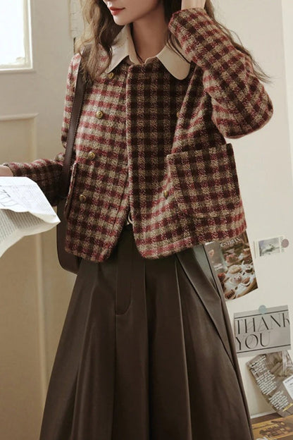 Vintage Plaid Single Breasted Christmas Outerwear