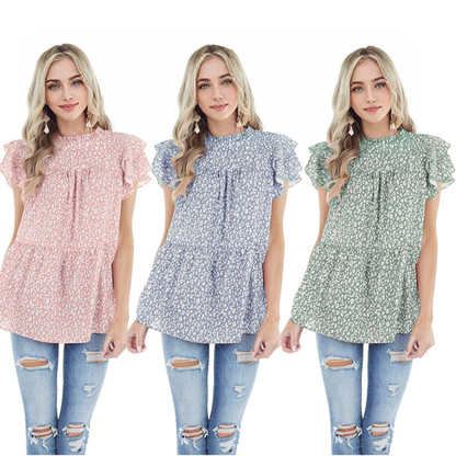 Julia Fashion - Floral Cozy Smock Hem Top