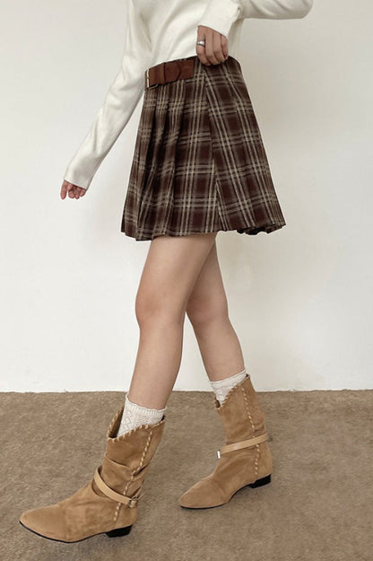 Vintage Plaid Pleated Christmas Skirt