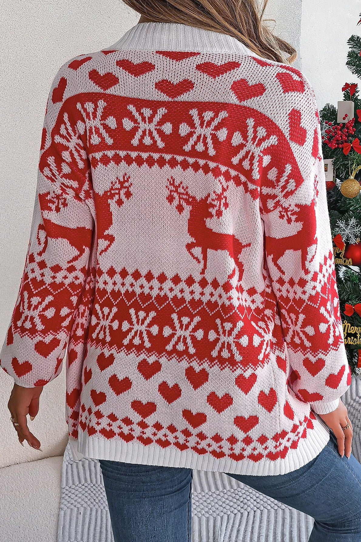 Reindeer Pocket Long Sleeve Christmas Cardigan