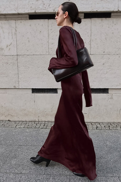 Mermaid U-Neck Satin Solid Color Elegant Maxi Dress