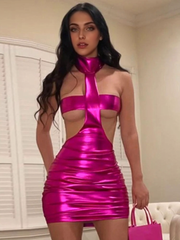 JuliaFashion - Sexy Halter Sleeveless Cut Out Bodycon Mini Dress