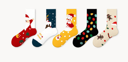 5 Pack Cute Cartoon Couples Crew Knee High Christmas Socks