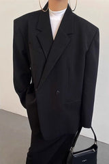 Wasteland Shoulder Pad Lapel Long Sleeve Drapey Blazer Split Midi Skirt Two Piece Set