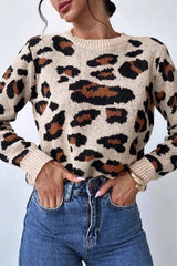 Contrast Leopard Crew Neck Sweater