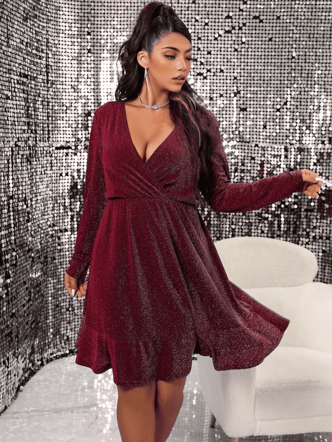 JuliaFashion - 2024 Sexy Curve V-Neck Long Sleeve Evening Party Dress