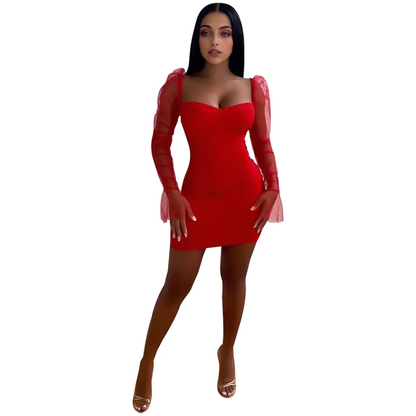 Julia Fashion - Sexy Mesh Long Sleeve Party Bodycon Mini Dress