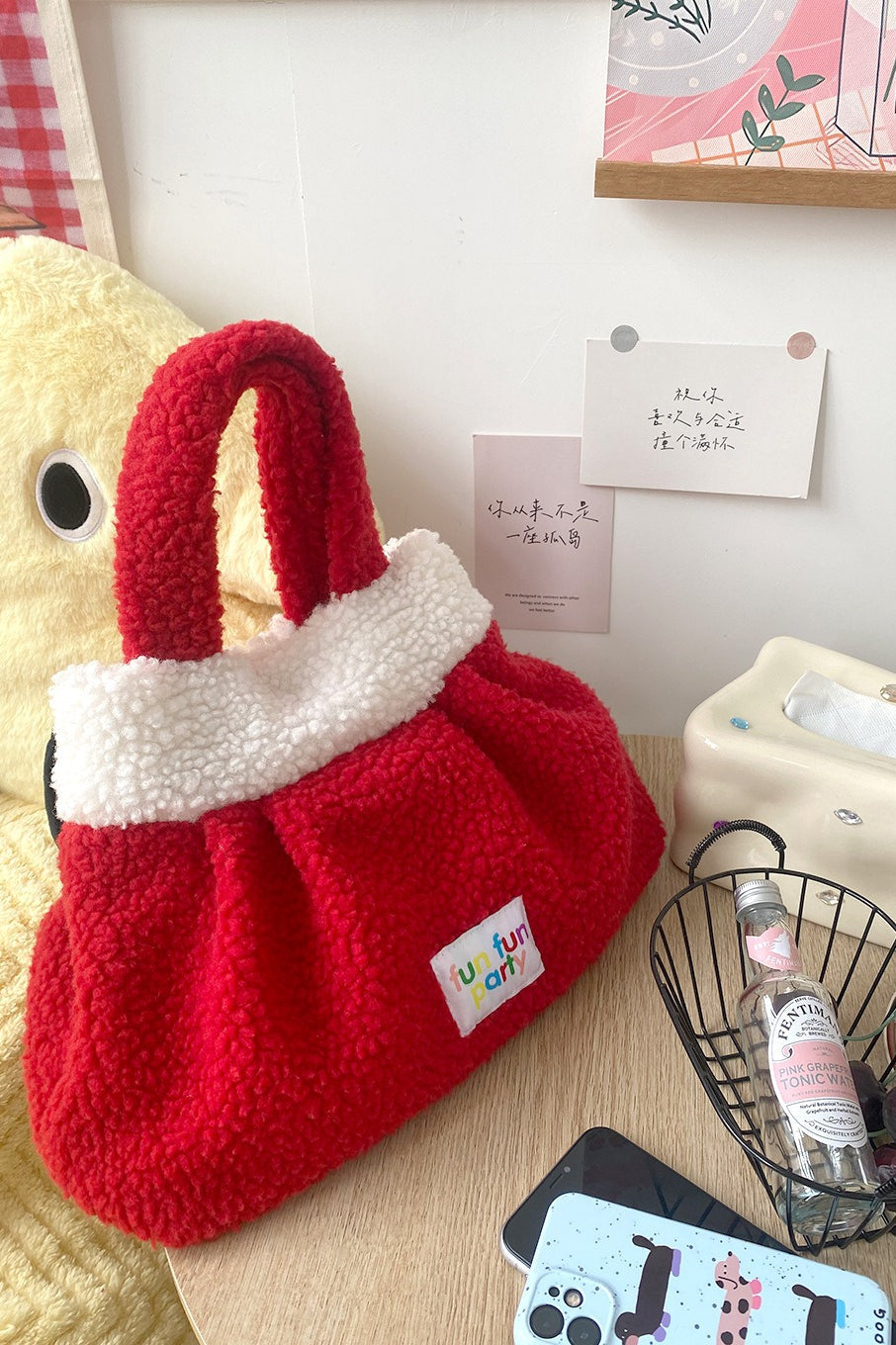 Cute Fuzzy Lamb Wool Handheld Bento New Year Gift Bag