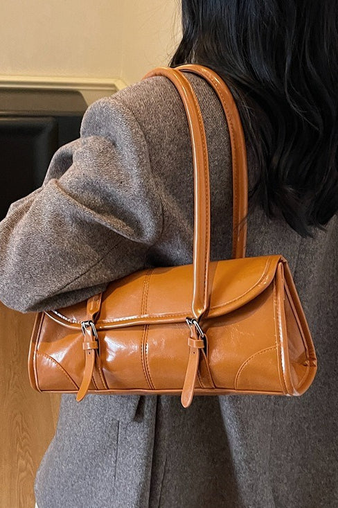 Waxed Leather Retro Long Handbag Chic Shoulder Underarm Commuter Bag