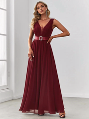 JuliaFashion - 2024 Women Long Sexy Sleeveless A Line Deep V Neck Dress