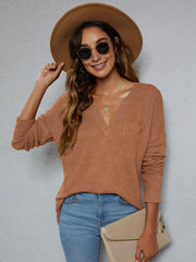 Dropped Shoulder High-Low Waffle-Knit Top Camel Changeable clothes long sleeve long sleeve shirts long sleeve top Ship From Overseas