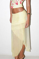 Sheer Floral Print Low-Waist Skirt
