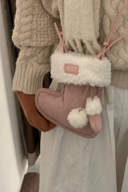Cute Boot Shape Suede Fuzzy Crossbody Bag Mini Phone Bag