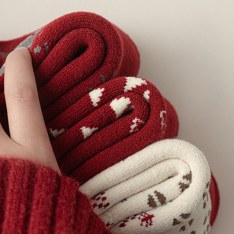 Plush Extra Thick Terry Red Mid Length Christmas Socks
