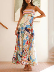 Unique Geographic Floral Print Midi Dress