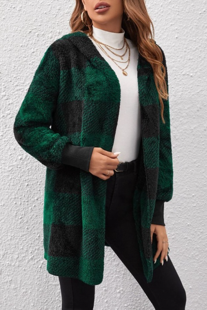 Loose Plaid Color Block Knit Cardigan Chic Christmas Outerwear