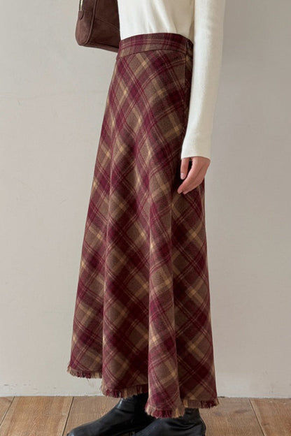 Red Plaid Wool Bodycon Christmas Skirt