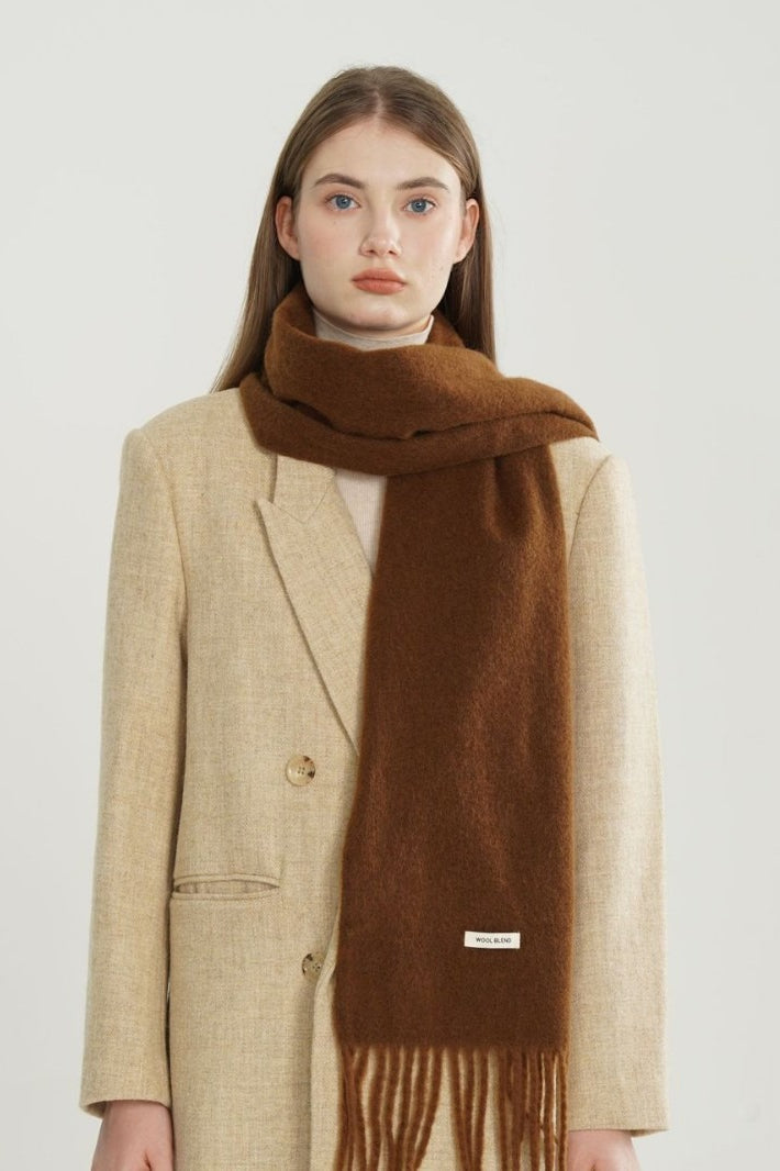 Solid Woven Fringe Wool Blend Christmas Scarf