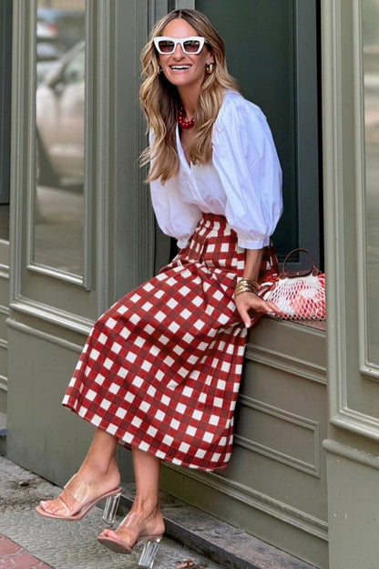 Casual Plaid High Waist Christmas Skirt