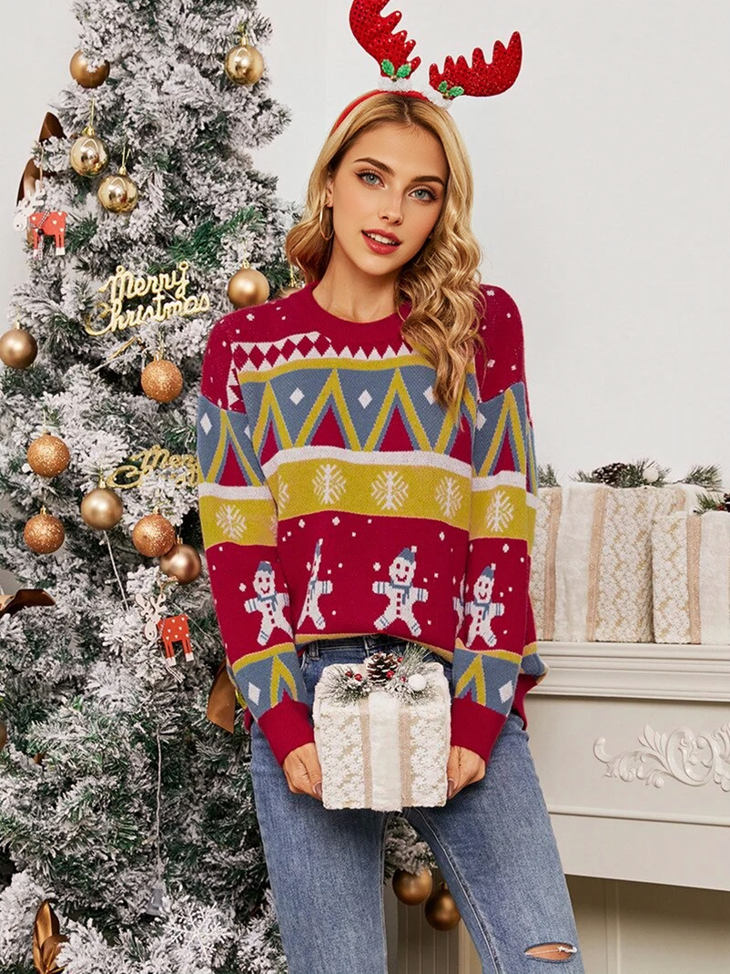 JuliaFashion-Christmas Snowflake Sweater New Pullover Christmas Snowman Sweater