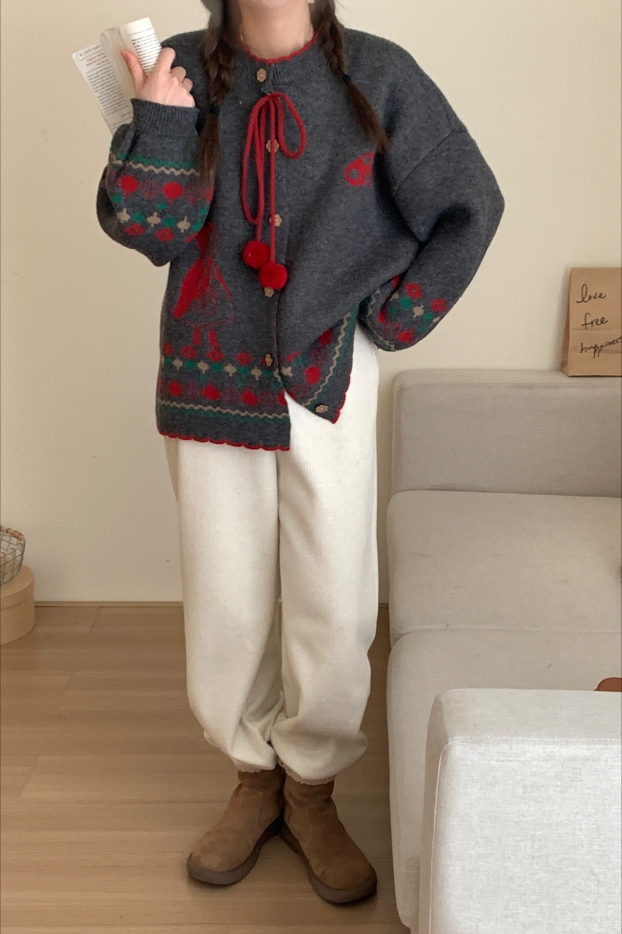 Pompom Oversized Christmas Cardigan