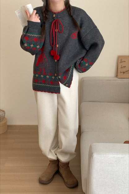 Pompom Oversized Christmas Cardigan