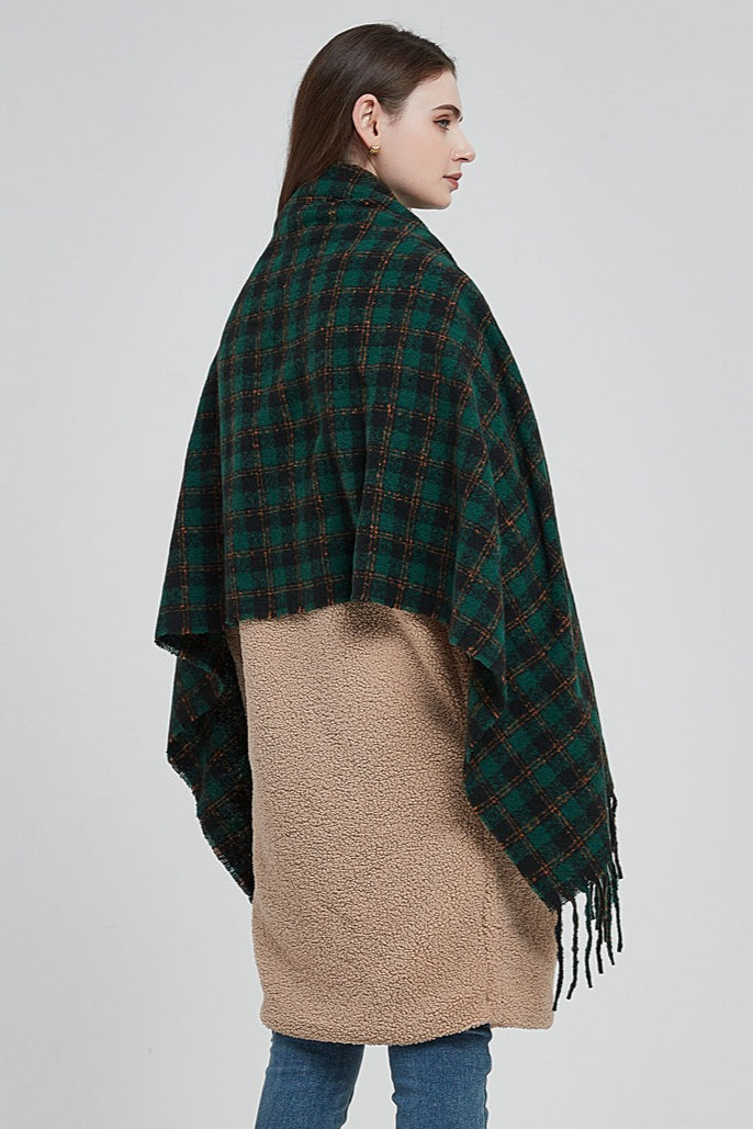 Oversized Fringe Plaid Christmas Scarf