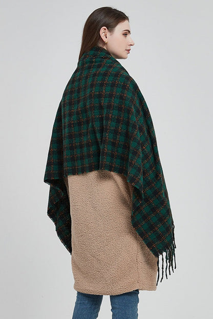 Oversized Fringe Plaid Christmas Scarf