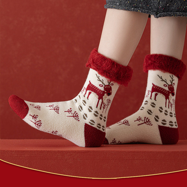 Plush Extra Thick Terry Red Mid Length Christmas Socks