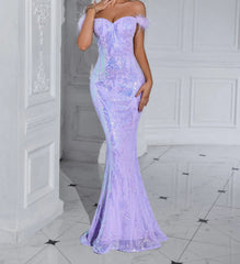 Solid Faux Feather Off-Shoulder Party Dress Partydress-241208