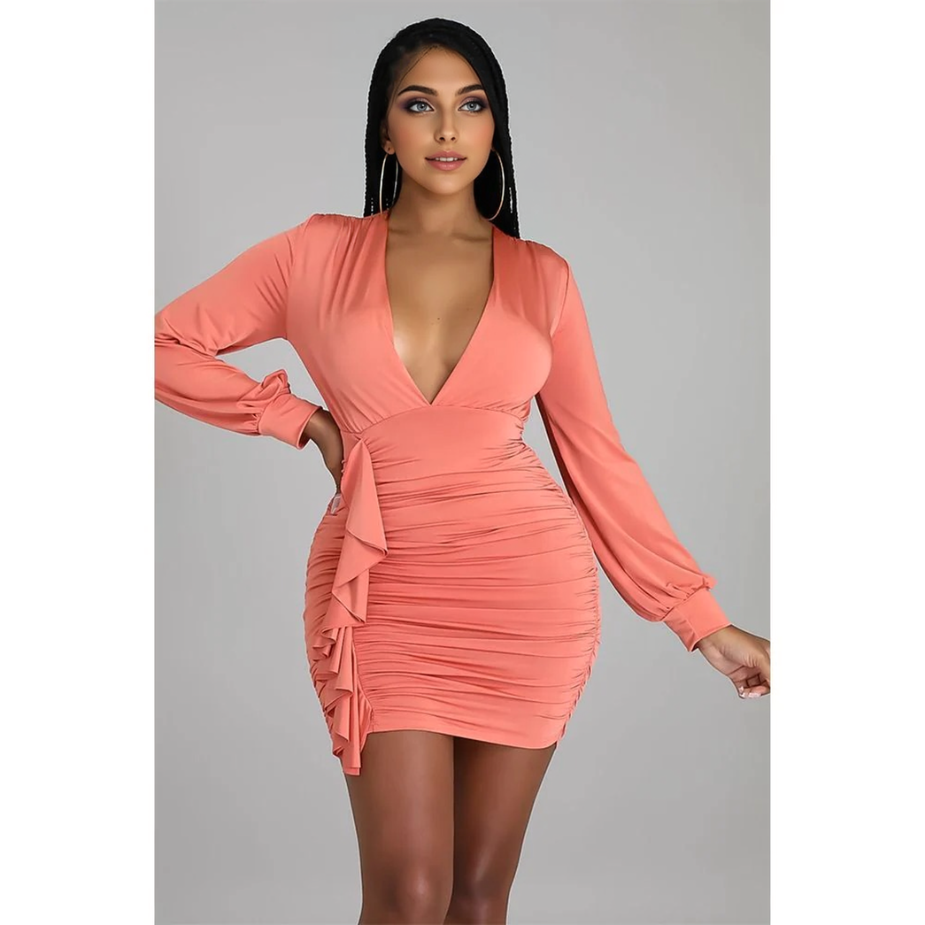 Julia Fashion - Sexy Long Sleeve Ruched Bodycon Dresses