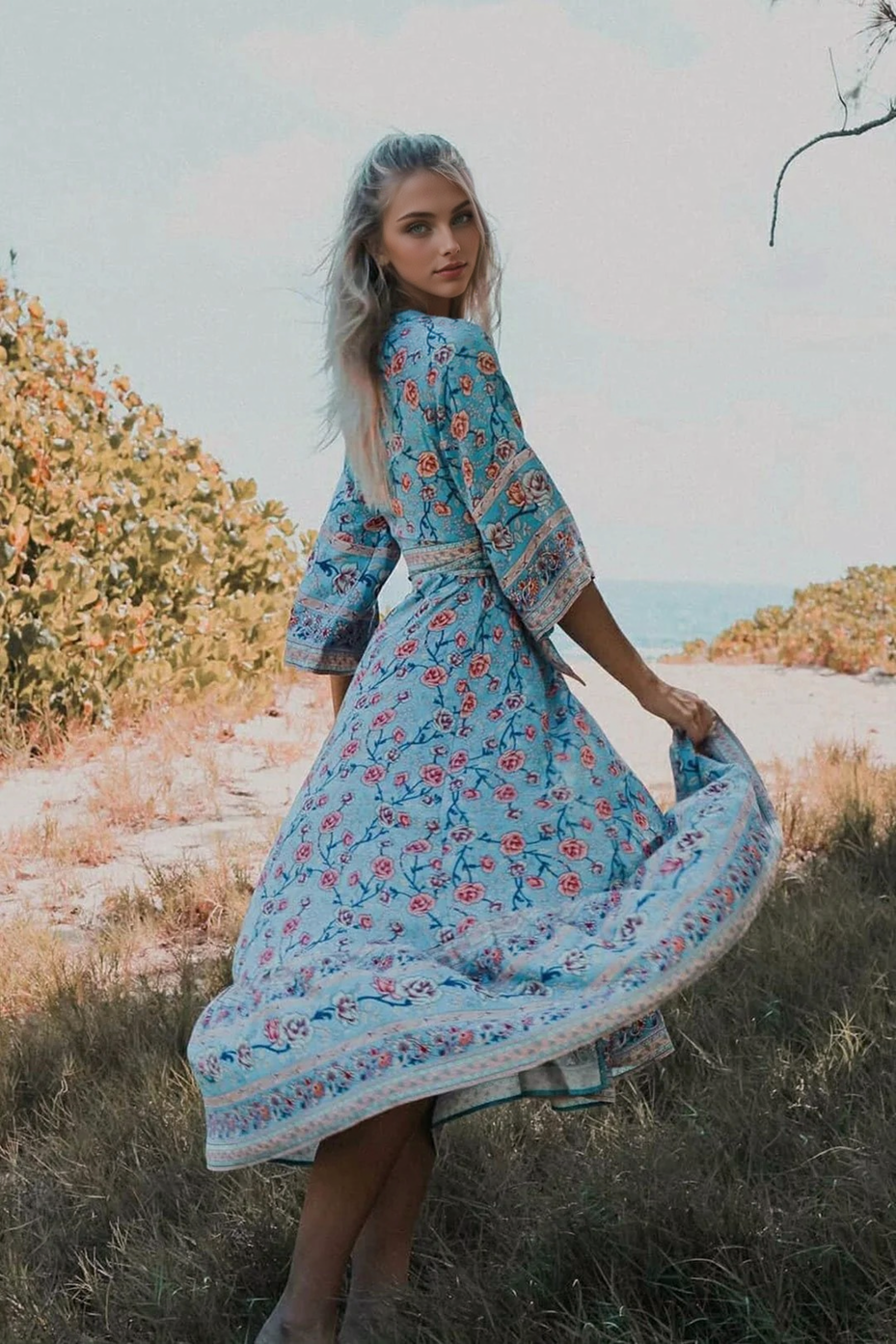 JuliaFashion-Bohemian Ethnic Patterns Sexy Maxi Dress